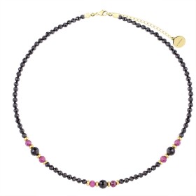 Dámský náhrdelník s černými turmalíny a růžovými rubíny, Černá 38 cm + 5 cm (prodloužení)
