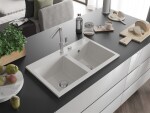 MEXEN - Hektor granitový dřez 2-bowl 800 x 480 mm, bílá, sifon chrom 6521802000-20