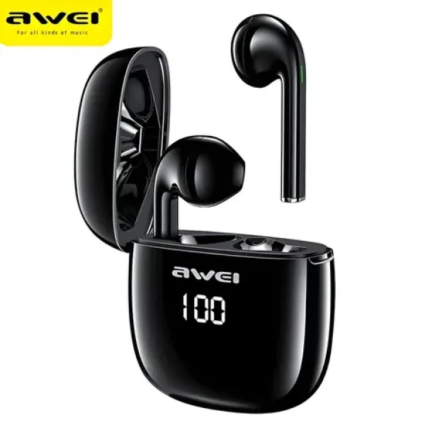 Awei T28P černá / Bezdrátová sluchátka / TWS / Bluetooth 5.0 / IPX4 / LED displej / dobíjecí pouzdro (T26)