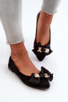 Dámské ekosuede baleríny s mašlí a broží, černé Satris 36