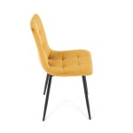 Židle jídelní, žlutá sametová látka, nohy černý kov