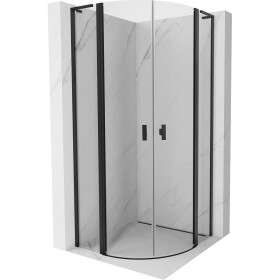 MEXEN/S - Mist L sprchový kout čtvrtkruh, křídlové 90 x 90, transparent, černá 8A32L-090-090-70-00