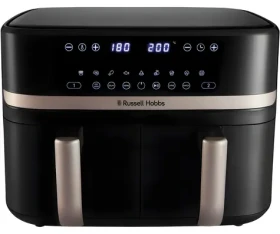 Russell Hobbs Satisfry Dual černá / Horkovzdušná fritéza / 2× 4,5 l koš / 2800 W / dotykový displej / 9 programů