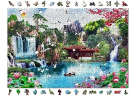 WOODEN CITY Dřevěné puzzle Vodopády v japonské zahradě 2v1 - 2000 dílků EKO