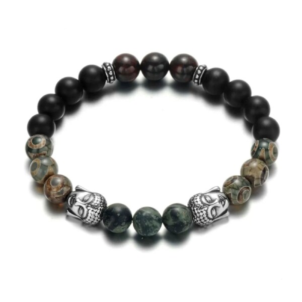 Luxusní náramek Buddha - nebeská perla, lesní achát, červený jaspis, Barevná/více barev 19 cm