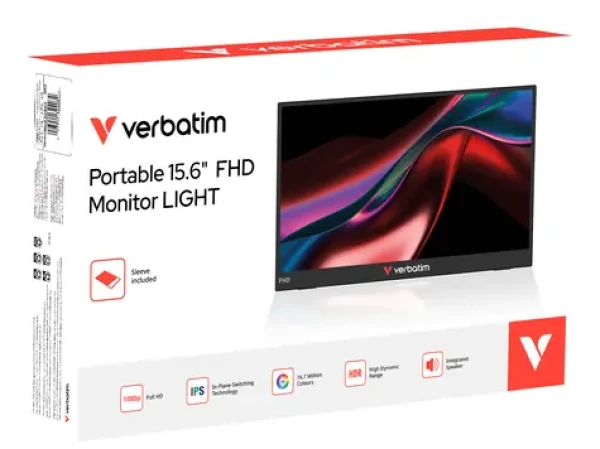 15,6" Verbatim Portable Monitor Light černá / Přenosný monitor / IPS / FHD 1920 x 1080 / 250 cd/m2 / AMD FreeSync (32401)