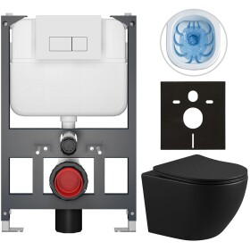 CERANO - Kompletní WC set Basic/Cesso - černá matná - WC tlačítko Modulo/Bílá - závěsné - nízký modul - předstěnová instalace - 49x36 CER-8050BD86364