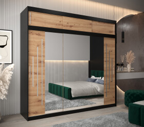 Šatní skříň Abi Y2 s nástavcem Barva korpusu: Černá, Rozměry: 250 cm, Dveře: Dub artisan