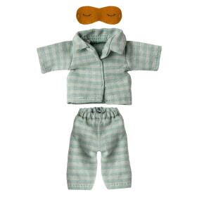 Maileg Pyžamový set pro myšky Maileg Dad Mint / Sand, zelená barva, textil