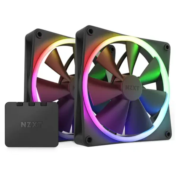 NZXT F140 PWM 2ks + ovladač černá / 140mm / Fluid Dynamic Bearing / 32.5 dB @ 1800 RPM / 89.48 CFM / 4-Pin PWM (RF-R14DF-B1)