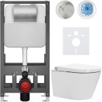 CERANO Závěsné WC s bidetem Basic/Cronus Standard - bílá lesklá - WC tlačítko Modulo/Stříbrná - volně stojící - předstěnová instalace - 59,3x38,4 cm
