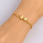 Náramek s motýlky Lou Gold - chirurgická ocel, Zlatá 17 cm + 3 cm (prodloužení)
