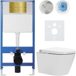 CERANO - Kompletní WC set Profi/Cronus Standard - bílá lesklá - WC tlačítko Line/Zlatá - předstěnová instalace - 59,3x38,4 CER-296357