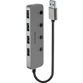 LINDY 4 Port USB 3.0 Hub mit Ein-/Ausschaltern 4 porty USB 3.0-hub lze spínat jednotlivě šedá