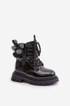 Zateplené dívčí botky s medvídkem na zip lakované černé Relobia 36