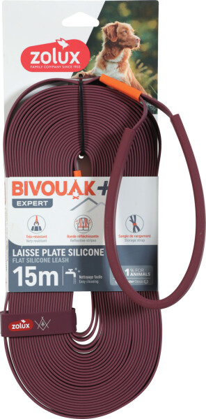 Zolux Vodítko stopovací BIVOUAK ploché silikonové 15mm/15m červené