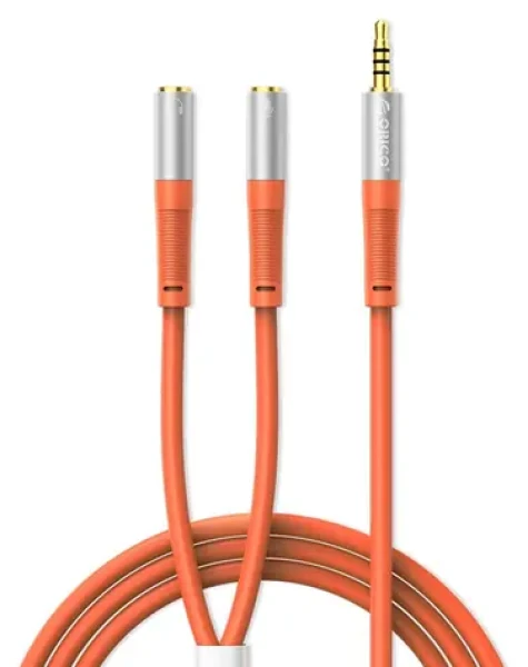 Orico AX2-10 oranžová / Redukce / Jack 3,5mm / sluchátka a mikrofon / 1 m