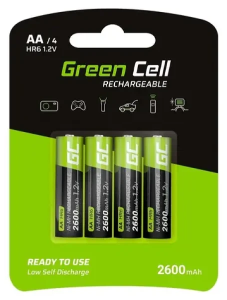 Green Cell Akumulátory AA HR6 2600 mAh / Nabíjecí baterie / NiMH / 1,2V / 4 ks (GR01)