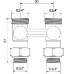 MEXEN - přímý připojovací ventil G1/2''*3/4'' nikl W912-012-01