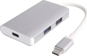 PremiumCord USB-C hub stříbrná / USB hub / 2x USB 3.0 / PD nabíjení / 5 Gbps (KU31HUB05)