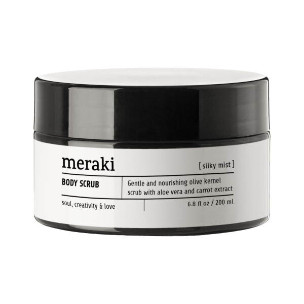 Meraki Tělový peeling Silky Mist 200 ml, černá barva, bílá barva