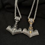 Pánský náhrdelník Thórovo kladivo - MJOLNIR, oboustranný přívěsek, 60 cm Vintage