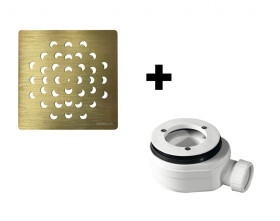 GELCO - SET - Čtvercová krytka sifonu zlatá KSM104G + sifon PB90EXN minus KSM104G-SN90