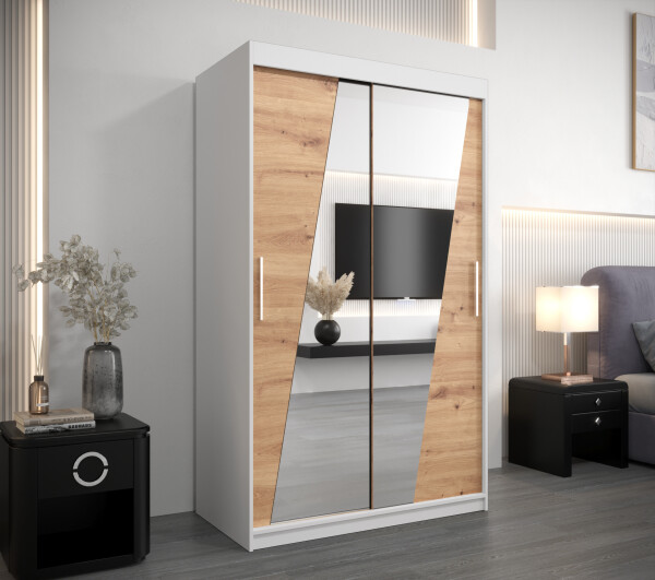 Šatní skříň Abi R0 Barva korpusu: Bílá, Rozměry: 100 cm, Dveře: Dub artisan