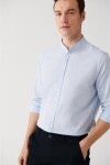 Avva Men's Blue Large Collar Linen Blended Standard Fit Normal Cut Shirt