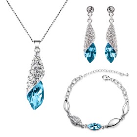 Souprava náhrdelníku, náušnic a náramku Elegance Seablue, Světle modrá 40 cm + 5 cm (prodloužení)