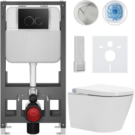 CERANO Závěsné WC s bidetem Basic/Cronus Premium - bílá lesklá - WC tlačítko Dualo/Černá - volně stojící - předstěnová instalace - 59,3x38,4 cm