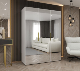 Šatní skříň Abi Marbella 3 Rozměry: 150 cm, Pásky / úchyty: Zlatý, Barva korpusu + barva dveří: Bílá + zrcadlo