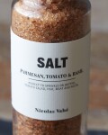 Nicolas Vahé Ochucená sůl Parmesan Tomato Basil 300 g, růžová barva, černá barva, čirá barva, sklo