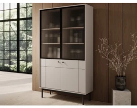 Vysoká vitrína Japandi, 104 cm, béžová kašmír