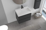 CERANO - Koupelnová skříňka Carole - černá matná + umyvadlo z lit. mramoru Vita - bílá lesklá - s otvorem - 70x58x46 CER-669076