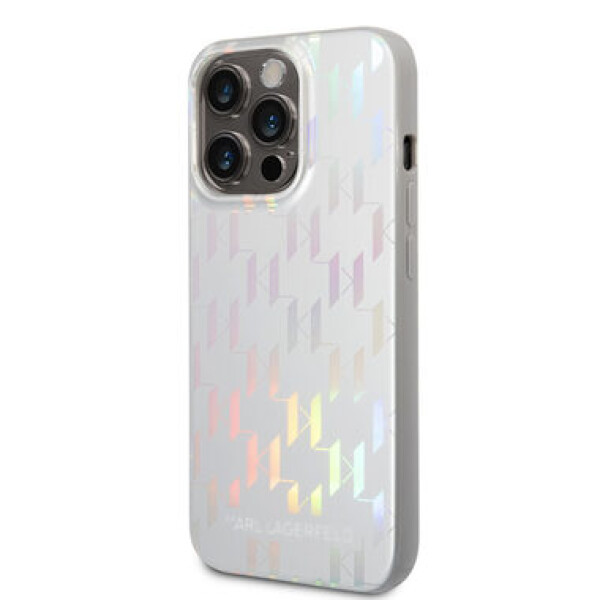 Pouzdro Karl Lagerfeld Iridescent Monogram iPhone 14 Pro Max stříbrné