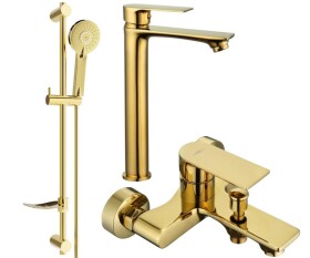 MEXEN - Royo DF40 Set umyvadlové a vanové baterie s příslušenstvím, zlatá 72213DF40-50