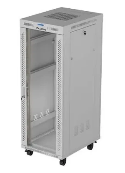 Lanberg 32U 19" šedý / Stojanový rozvaděč / 600x800 mm / Flat pack / Skleněné dveře / LCD / Nosnost 1200 kg (FF01-6832-12SL)