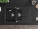 MEXEN/S - Matias granitový dřez 1.5 s odkapávačem včetně baterie Flora, černá/stříbrná 6502-73-670401-07