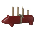 Maileg Dřevěný svícen Wooden Pig Advent Large Red, červená barva, dřevo
