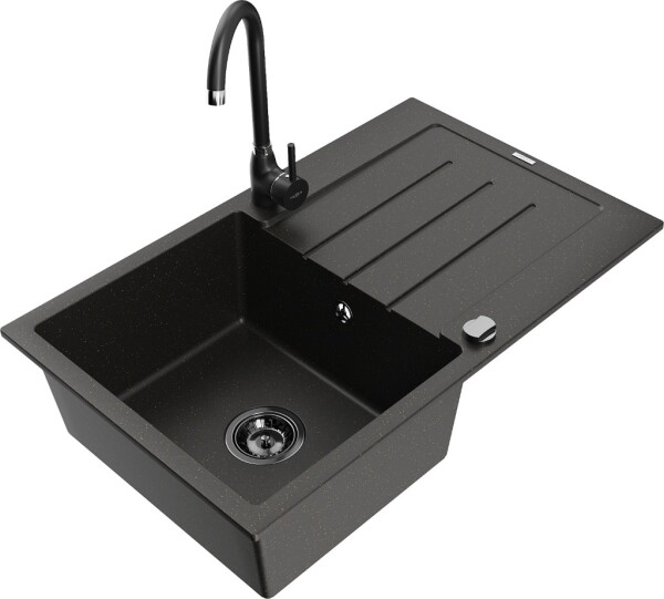 MEXEN/S - Bruno granitový dřez s odkapávačem včetně baterie Telma, černá/zlatá 6513-75-670200-70-B