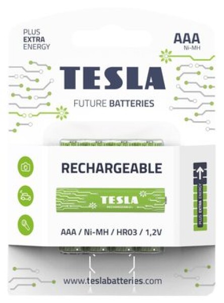 TESLA RECHARGEABLE+ nabíjecí mikrotužková baterie AAA Ni-MH 800mAh 4 ks / HR03 / blister (1099137210)