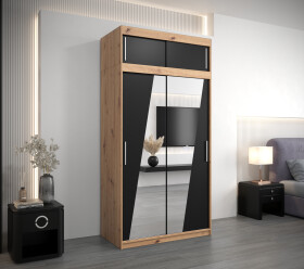Šatní skříň Abi R0 s nástavcem Barva korpusu: Dub artisan, Rozměry: 100 cm, Dveře: Černá