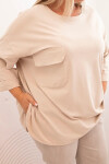 Dámská blůza Plus Size s bavlnou, kapsou a ohrnutým rukávem béžová UNI