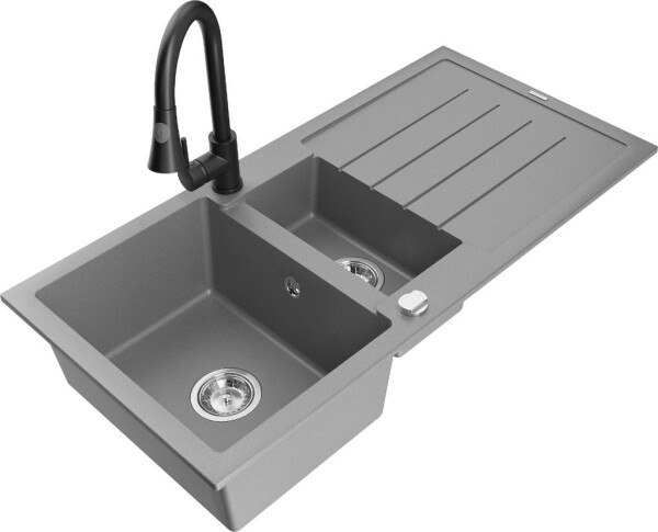 MEXEN - Andres granitový dřez s odkapávačem včetně baterie Elia, šedá 6515-71-670101-70