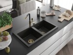 MEXEN/S - Hektor granitový dřez 2-bowl 800 x 480 mm, černá/zlatá metalik, zlatý sifon 6521802000-75-G