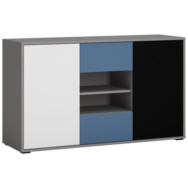 Komoda Laser LASK02B 2D2S šedá platina/černá perla/bílý alpský/modrá