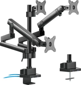Maclean MC-811 černá / Stolní držák pro tři monitory / 17-27" / VESA 75x75-100x100 / nosnost 21 kg / 2x USB 3.2 (MC-811)