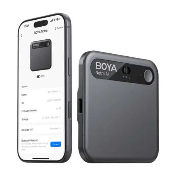 BOYA Notra černá / Zvukový záznamník s AI překladačem / 64GB / 24h / BT / Wi-Fi / USB-C (6977490712345)