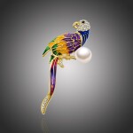 Brož Swarovski Elements Socorro s perlou - papoušek, Barevná/více barev